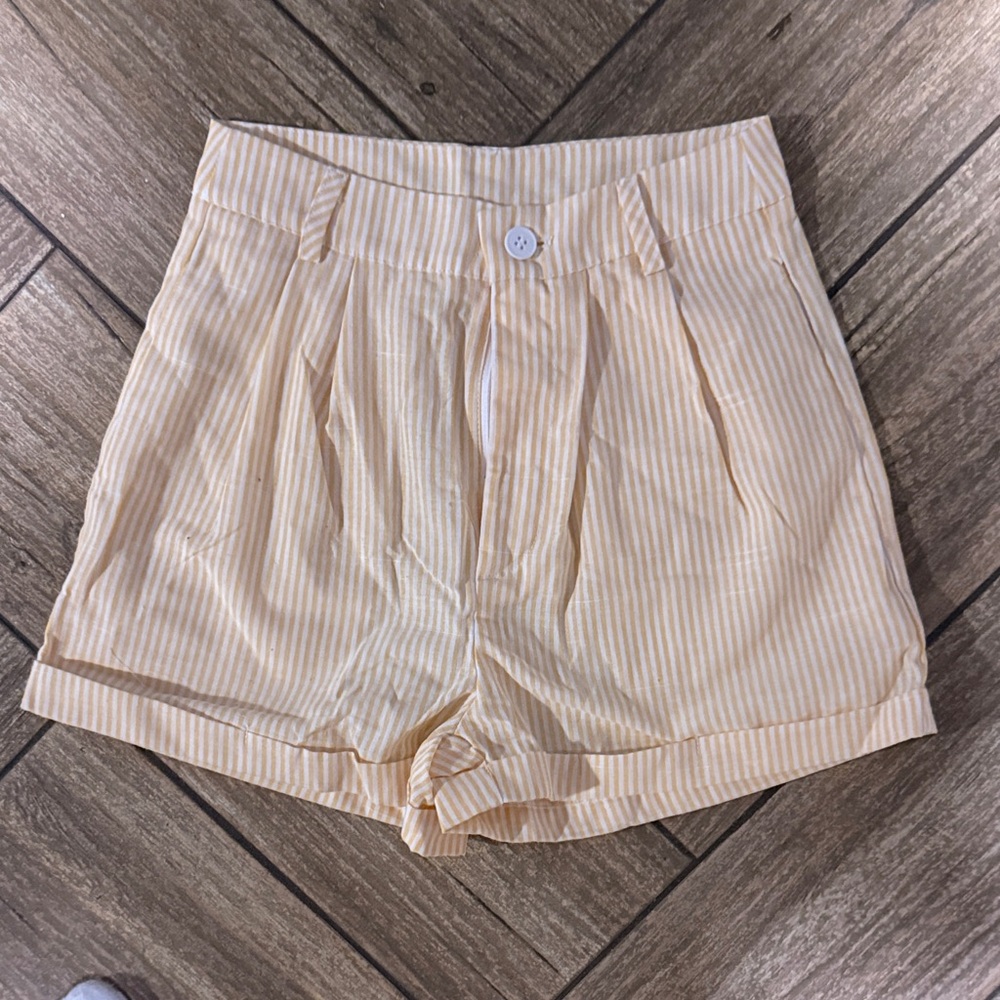 High Waist Striped Cream Shorts